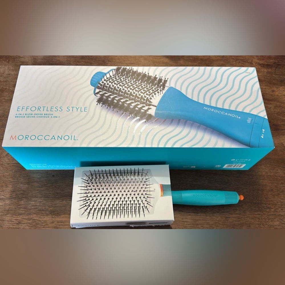 NIB Moroccanoil 4 in 1 Blow Dryer Brush + Moroccanoil ionic ceramic paddle brush